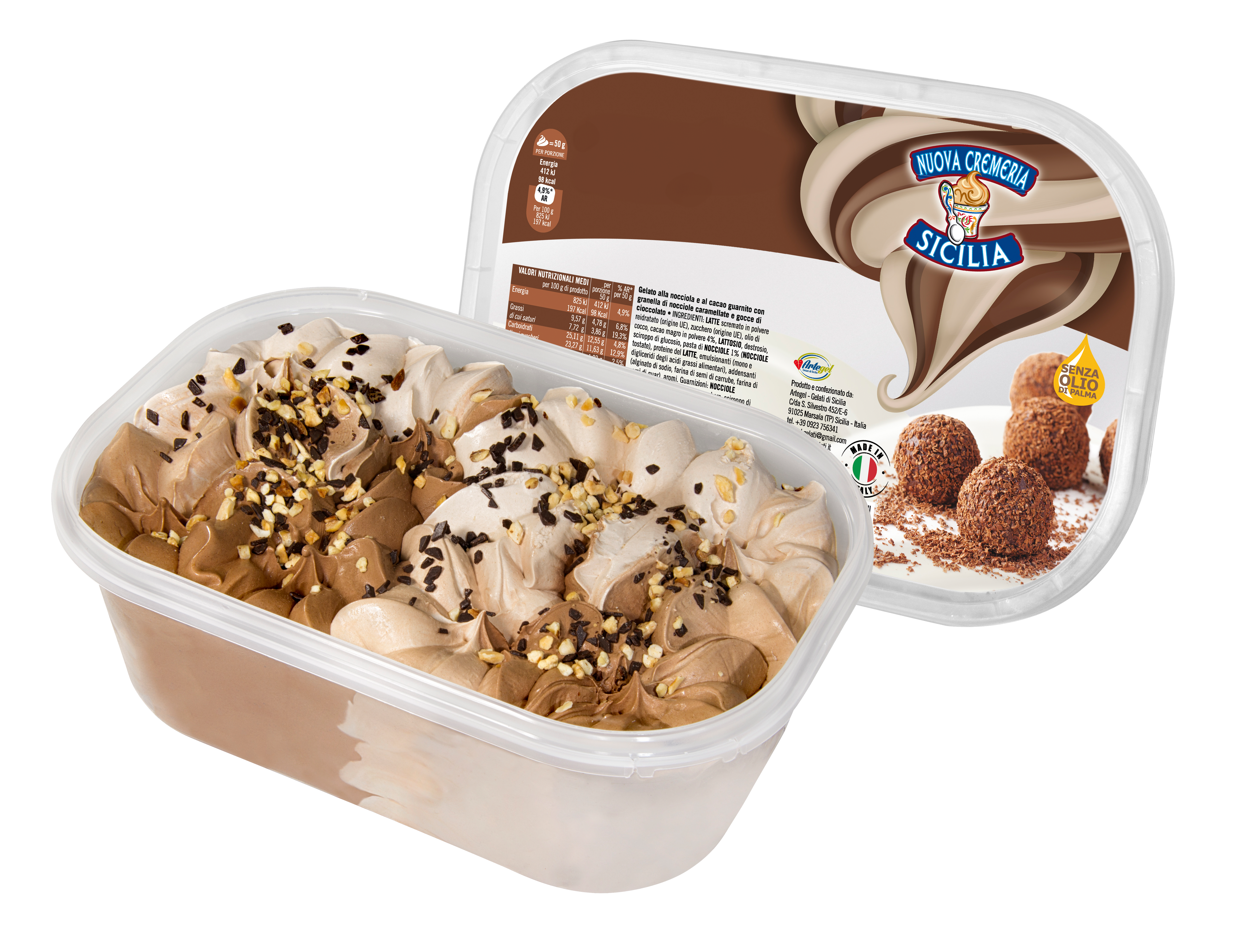 Vaschette Gelateria Siciliana - Cioccolato, Nocciola, Caffè 1000g